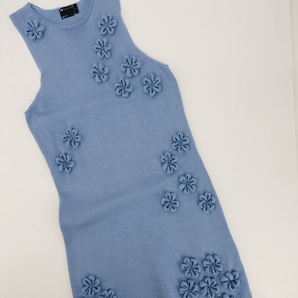 ASOS DESIGN Knitted Mini Dress Flower Applique Women’s Size M Blue Sleeveless - Picture 5 of 12